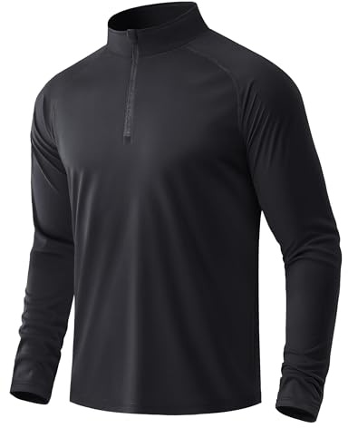 MAGCOMSEN Men's T Shirts Running Gym 1/4 Zip Long Sleeve Sun Protection UPF 50+ Tops Sports Breathable Summer Rash Guard Shirt,Black,S