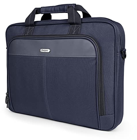 Targus 15-16 Inch Classic Slim Laptop Bag, Blue - Ergonomic Briefcase and Messenger Bag - Spacious Foam Padded Laptop Bag for 16 Laptops and Under (TCT027US)