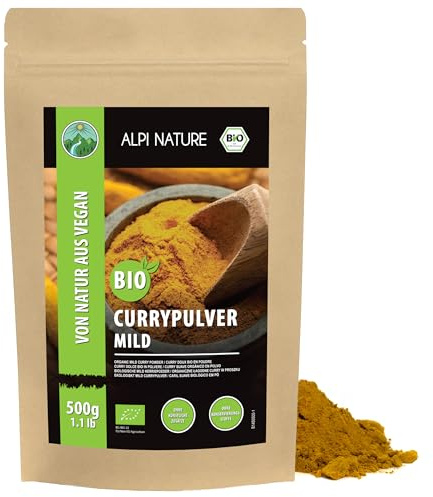 Alpi Nature Curry Pulver Mildt BIO 500g, Premium Indiska Kryddor, Ekologiskt Mildt Currypulver