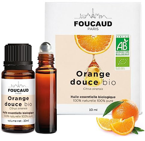 FOUCAUD | Huile essentielle d'Orange Douce | Citrus sinensis | BIO | 100% naturelle et pure | Roll on inclus | Chemotypée | certifiée Agriculture Biologique | 10 ml | Marque Française depuis 1946