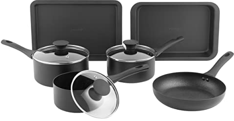 Salter BW12305EU7 6 Piece Ultra Non-Stick Cookware Kitchen Set, PFOA-Free, Induction Suitable, Including 16, 18, 20 cm Saucepans with Lids, 27 cm Frying Pan, Baking Tray & Roaster, Kitchen Essentials