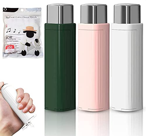 Portable Floss Dispenser with 100 Pcs Dental Floss, Dental Floss Dispenser Dental Floss Picks Case, Upgrade Portable Automatic Floss Dispenser Floss Organizer for Family Travel(3 Pcs Mix Color)