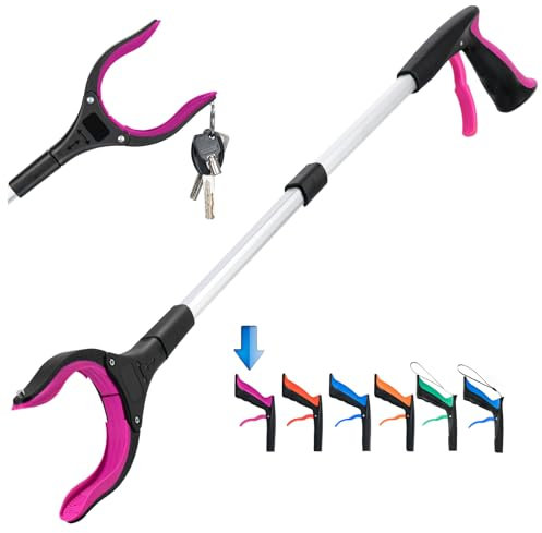 Grabber Reacher Tool,32 Inch Extra Long Foldable Pick Up Stick with Strong Grip Magnetic,360°Rotating Anti-Slip Jaw,Trash Claw Grabber Tool,Trash Picker Tool for Outdoor & Indoor (Purple)