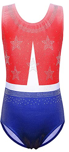 ZNYUNE Gymnastics Leotards for Girls Long Sleeve/Sleeveless Colorful Sparkle Athletic Ballet Dance Leotard for Kids 3-12 Years B296 RedBlue 10A