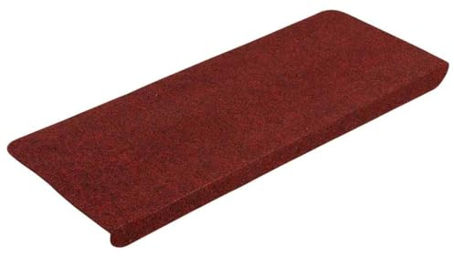 vidaXL Alfombrilla Autoadhesiva de Escalera 15 uds, Alfombra Antideslizante, Protector Amortiguación de Peldaño, Tela Rojo 65x24,5x3,5 cm