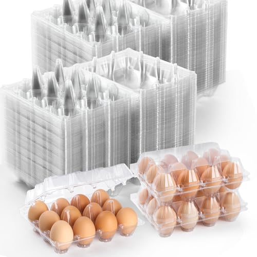 AYAYGD 100 Pack Plastic Egg Cartons Cheap Bulk,1 Dozen Clear Empty Egg Cartons for Chicken Eggs 3x4 Grids,Reusable Egg Carton for Family, Chicken Farm, Markets Display
