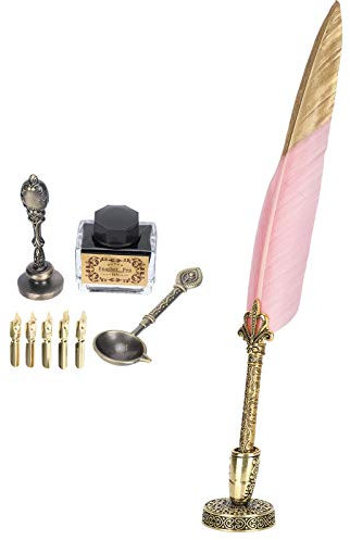 Gold Crown Vintage Federstift-Set, Dip-Füllfederhalter für Unterschrift, Goldenes Federkiel-Schreibset (Hell-)