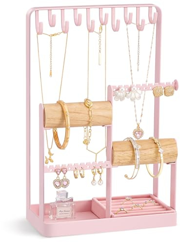 Lolalet Smyckehållare organisatör, estetisk smyckesdisplay stativ för halsband armband örhängen ringar, rumsinredning – rosa