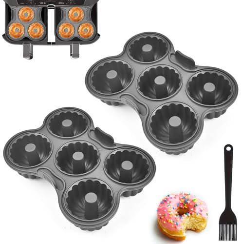 2 Stück Donutform Heißluftfritteuse Zubehör, Silikon Donuts Backform mit Ölpinsel Zubehör Kompatibel mit Ninja AF400EU, AF451EU,AF500DE,SL400E Heißluftfritteuse, Wiederverwendbare Muffin Kuchenform