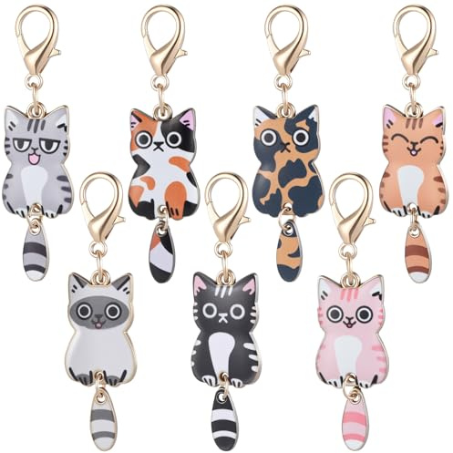 Nogeqi 7 Pcs Cat Keychain, Cute Cats Charms, Cat Keyring,Kawaii Cat Key Chains, Kitty Keyring, Cats Accessories for Women Car Keys Purse Handbags Girls Women Gift DIY Crafts (Tail Can Wag)