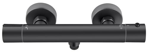 Auralum Duscharmatur mit Thermostat, Mischbatterie Dusche 38°C Sicherheitssperre, Armatur Dusche aus Zinklegierung, Anti-Verbrühungsdesign, Komplettset für Badezimmer, Schwarz