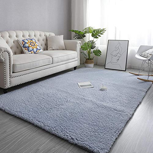 Tappeto lussuoso in morbido velluto, 160 x 230 cm, a pelo alto, in lana d'agnello, colore grigio-blu, decorazione per soggiorno ed elegante rivestimento per pavimenti per la casa