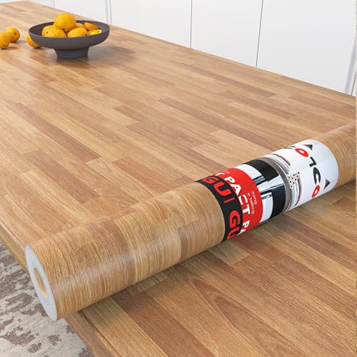 Decotalk Självhäftande papper för möbler, trä, ljusbrun, 90 x 300 cm, självhäftande film för möbler, brun, träeffekt, dekoration, beklädnad, bänkskiva, självhäftande tapet, garderob, bord, kök, disk