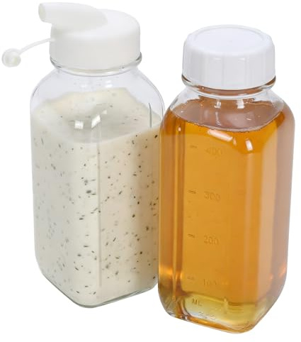 Salad Dressing Container 16 Oz, 2 Pack Glass Salad Dressing Shaker Bottle for Kitchen Countertop, with Silicone Spout and Leakproof Lid, Glass Shaker Bottle for Oil, Vinegar, Home Meal Prep Storage