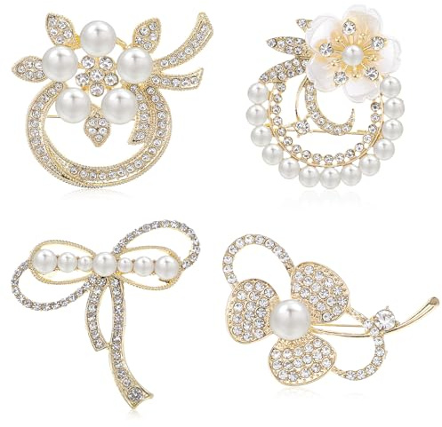 4 spille e spille da donna, a forma di fiore, con perle di cristallo, accessori alla moda da donna