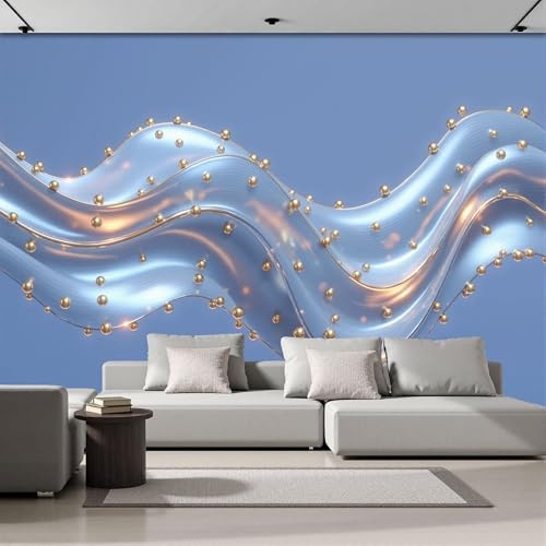 Papel Tapiz Fotográfico Cadena Cuentas Metálicas Con Forma Onda 200 × 140 Cm Papel Pintado Panorámico,Diseño Abstracto Moderno Murales Decoración Pared Para Cuarto De Niño, Salón, Oficina