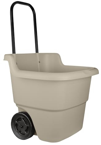 Suncast Garden Cart on Wheels, Taupe 15.5-Gallon Resin Outdoor Utility Yard Cart for Seniors, Lightweight 2 Wheel Wheelbarrow with Easy Mobility for Gardening, Firewood & Laundry, Made in the USA