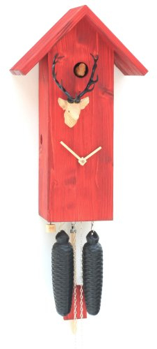 Rombach & Haas Moderne Kuckucksuhr Vogelhaus Simple Line gebürstetes Massivholz rot 8-Tagewerk 41 cm