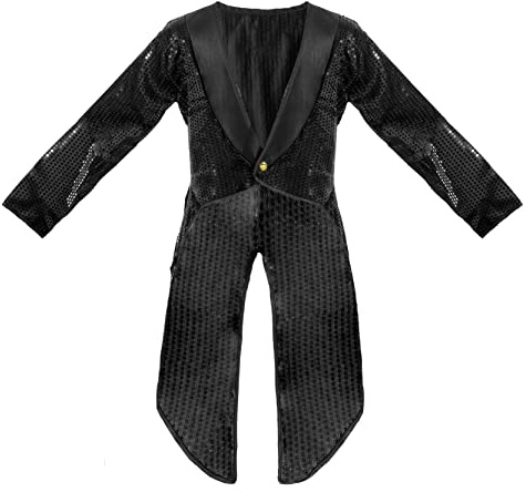 Adults Black Sequin Tailcoat Fancy Dress - Small - Long Tailed Jacket With Sequins and Black Lapels - Perfect for Charity Events, Dance Shows, Performances and Other Fancy Dress Events