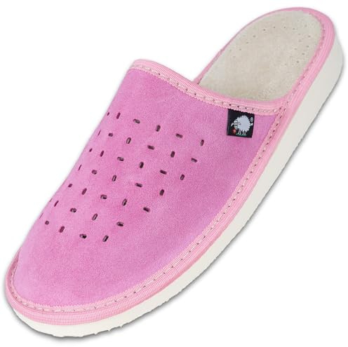 FOOTHUGS Womens Slippers Memory Foam Plantar Fasciitis Ladies Slippers Breathable Arch Support Mules For Women Wide Fit (6.5 UK Wide, Pink)