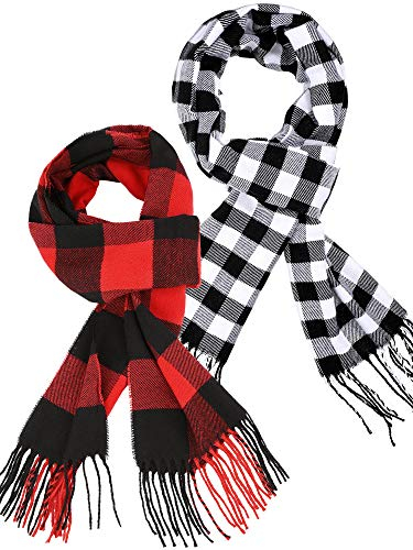 SATINIOR 2 Stücke Plaid Check Warme Damen Decke Schal Gemütlicher Plaid Winter Schal Wickelschal (Rot Schwarz, Schwarz Weiß)