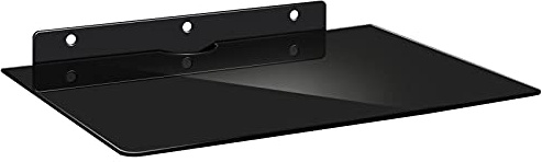 Hotop Single Floating Component Rack Floating Wall Mount Shelf Glass Single Wall Shelf Black DVD DVR for Cable Box, Game Machine, DVD Player, Media Equipment, Karaoke Tempered Glass(1 Piece)