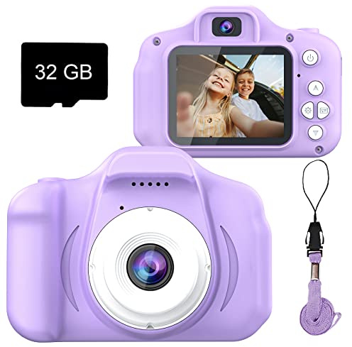 Dylanto Upgrade Kids Selfie Camera, Christmas Birthday Gifts for Girls&Boys Age 3-9, HD Digital Video Cameras for Toddler, Portable Toy for 3 4 5 6 7 8 Year Old Girls&Boys with 32GB SD Card (Purple
