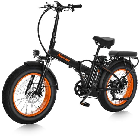 NARRAK Fat Tire Folding Electric Bike, 48V & 624Wh Lithium Removable Battery, Peak 1100W Brushless Motor, Max Speed 20Mph, M5 Large LCD Display, Suspension, Step-Over/Thru Frame (Step-Over Orange)