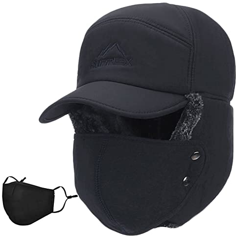 iEasey Herren Warm Wintermütze mit Ohrenklappen Masken Fliegermütze Mütze Herren Winter Schirmmütze Russische Mütze Fahrrad Mütze Herren Winter Cap für Skaten Snowboarden Radfahren