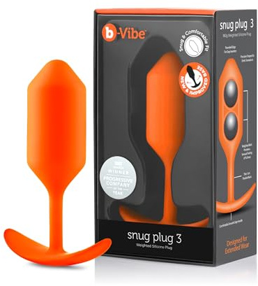 b-Vibe - The Snug Plug 3 - Orange - 180 Gram Anal Plug That Features a Flared Base & Weighted Balls