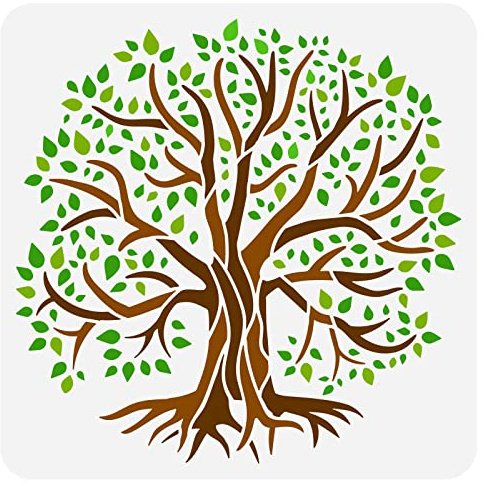 FINGERINSPIRE Albero Della Vita Stencil 30x30 cm Riutilizzabile Albero Disegno Modello Fai Da Te Arte Piante Tema Decorazione Da Parete Stencil Primavera Natura Artigianato Stencil per Pittura