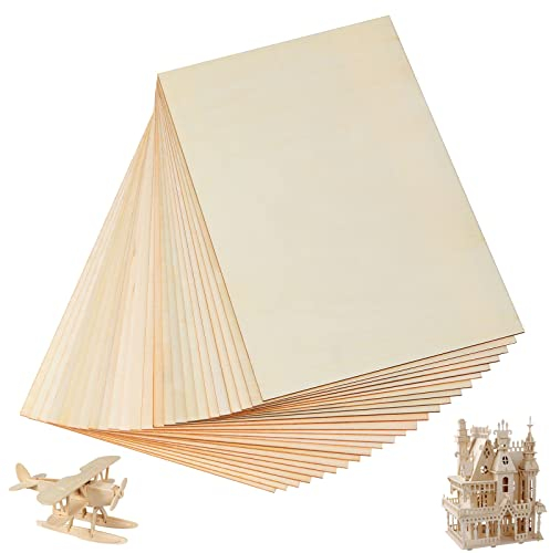 Lot de 24 plaques de bois - 300 x 200 x 2 mm - En bois de tilleul - 2 mm - Format A4 - Pour travaux manuels, projets laser, panneaux de bricolage fins, modèle, peinture, art et artisanat