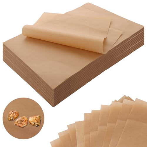 MUXHEL 500 fogli di carta da forno, 20 x 30 cm, marrone, antiaderente, impermeabile, non sbiancata, fogli di carta pergamena per pane, carne, cottura e biscotti