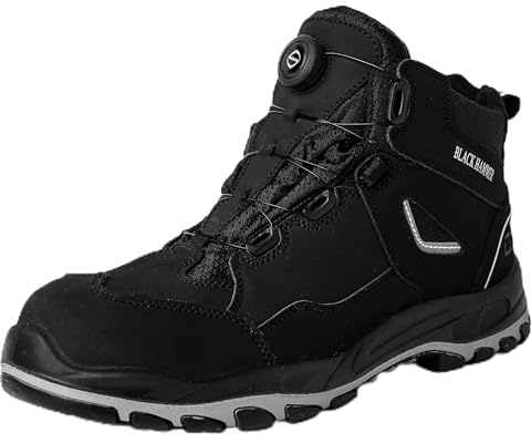Black Hammer Suede Leather Safety Boots for Men Steel Toe Cap Dial Lacing System Waterproof S3 SRC HRO Industrial 8899 (14 UK)