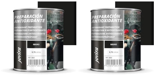 JOVIRA PINTURAS Preparación Antioxidante Metal. Pintura tratamiento superficies de metal anti oxido. Imprimación uso general, Protección total. Anti oxidante. (750 Mililitros, Negro) (Paquete de 2)