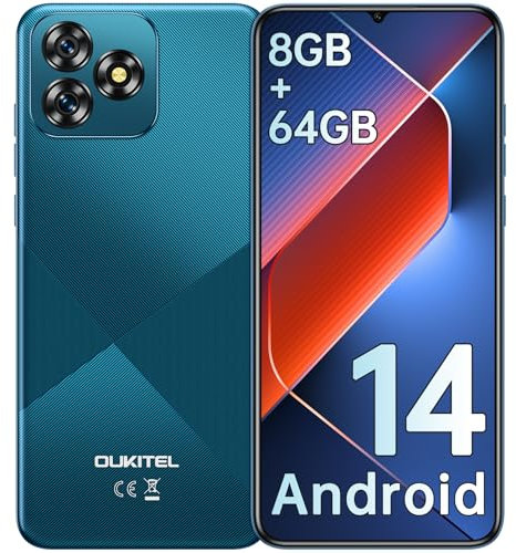 OUKITEL C53 Telefonos Moviles Libres - 8GB(4+4) RAM+64GB ROM/TF 1TB Smartphone, 6.6“ Pantalla HD+ Teléfonos Móviles, Android 14, Batería 4300mAh, Cámara 13MP+5MP, 4G Dual SIM/OTG/GPS - Azul