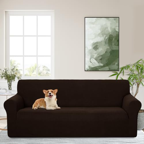Luxshare Home Stretch Couch Cover Washable Sofa Slipcover Furniture Protector with Non Skid Foam and Elastic Bottom for Kids, Dog(Large/Chocolate)