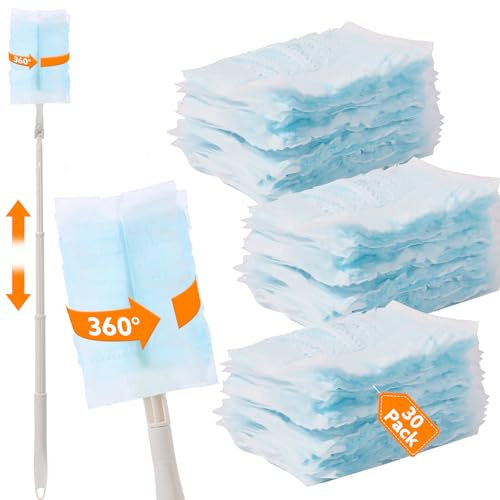 30PCS Duster Refills Compatible with Flash, 180° Fluffy Dust Magnet Refill with Extended Handle, Disposable Microfiber Duster Refills for Cleaning