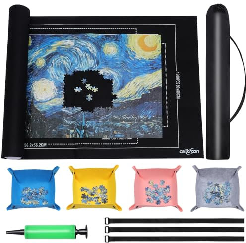 Callkroon Puzzle roll up mat Set of 4 for 500-1500 Piece Puzzles, a Great Gift for Puzzle Lovers, Soft Felt Weave, Easy to Carry When Traveling