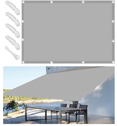 Sonnensegel Wasserdicht Rechteckig mit Ösen 2.5x6M Markisenstoffe Meterware Viele Größe Farben Beschattungsnetz inkl Befestigungsseile UV Schutz Wetterfest für Garten Terrasse Balkon Hellgrau