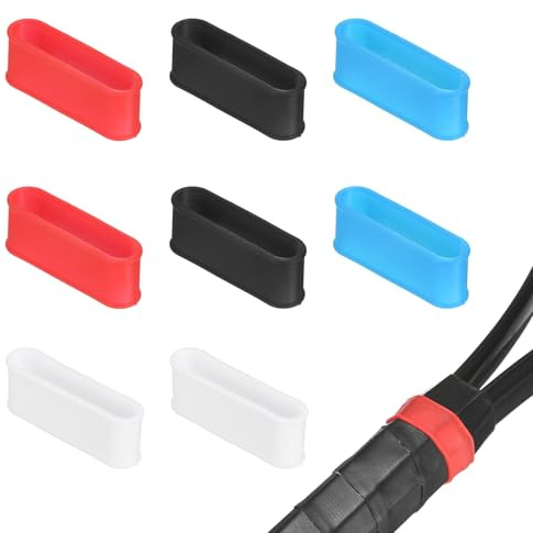 M METERXITY 8-Pack Tennis Racket Silicone Rings, Non-Slip Racket Rubber Ring Absorbent Overgrip in Place for Pickleball/Racquetball/Badminton/Squash[Black, White, Red, Blue]