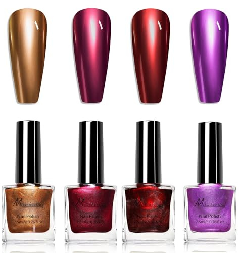 4 Farben Metallic Nagellack Set - Mirror Spiegelnagellack Effekt Schnelltrocknend Chrom - Quick Dry Metallic Nail Polish - Shimmer Chrome Nail Polish für Frauen Mädchen(4Pcs,7.5ML)