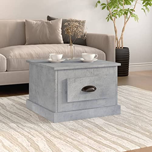 Bucmath Soffbord, betonggrått, 50 x 50 x 35 cm, trämaterial, kvadratiskt vardagsrumsbord med förvaringsutrymme, modernt sidobord för soffor, hållbar design