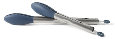 Calphalon Edge 2 Piece Stainless Steel Kitchen Tongs Set W/Silicone Heads - Navy Blue