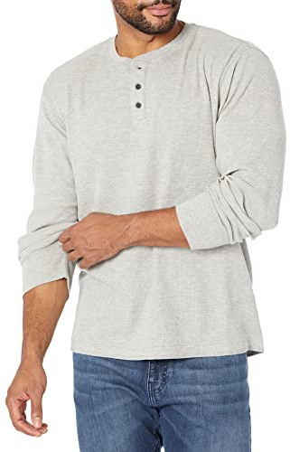 Wrangler Authentics Henley-skjorta för män, långärmad, våffelmönstrad