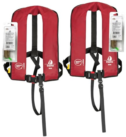 12skipper 2er-Set Rettungsweste 165N ISO mit manueller Auslösung inkl. 2 Wartungskits, rot