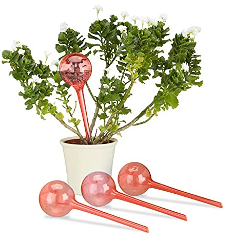 Relaxdays 24x Set di Sfere per Irrigazione, Dosatori d’Acqua per Piante da Vaso, Durata 2 Settimane, in Plastica, Rosso