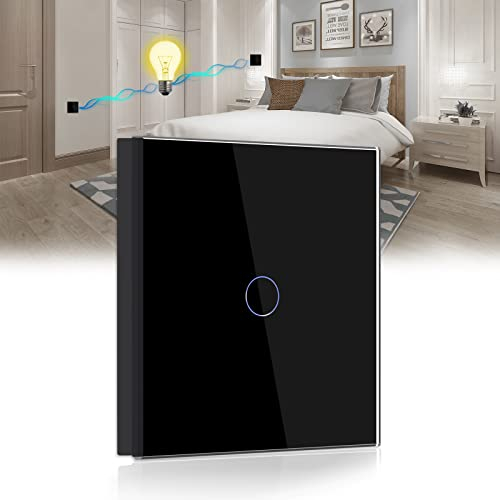 BSEED Interrupteur Tactile va et vient Noir,1 Gang 2 Voie Commutateur de Lumière avec LED Affichage Light,Interrupteur Tactile avec Capteur Tactile Panneau Verre Cristal-Pas de fil Neutre