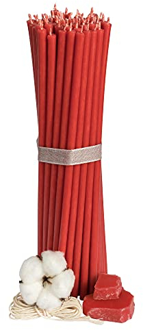 Diveevo Kirchliche Bienenwachskerzen №40-50 Stk. I hochwertige Ritualkerzen L-26,5 cm Ø-7,15 mm I 120 Min Brenndauer in Rot I 500 g dünne Kerzen tropf- & rauchfrei