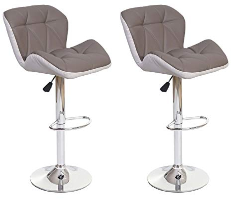 Mendler 2er-Set Barhocker HWC-A92, Barstuhl Tresenhocker, höhenverstellbar Kunstleder - Taupe-grau